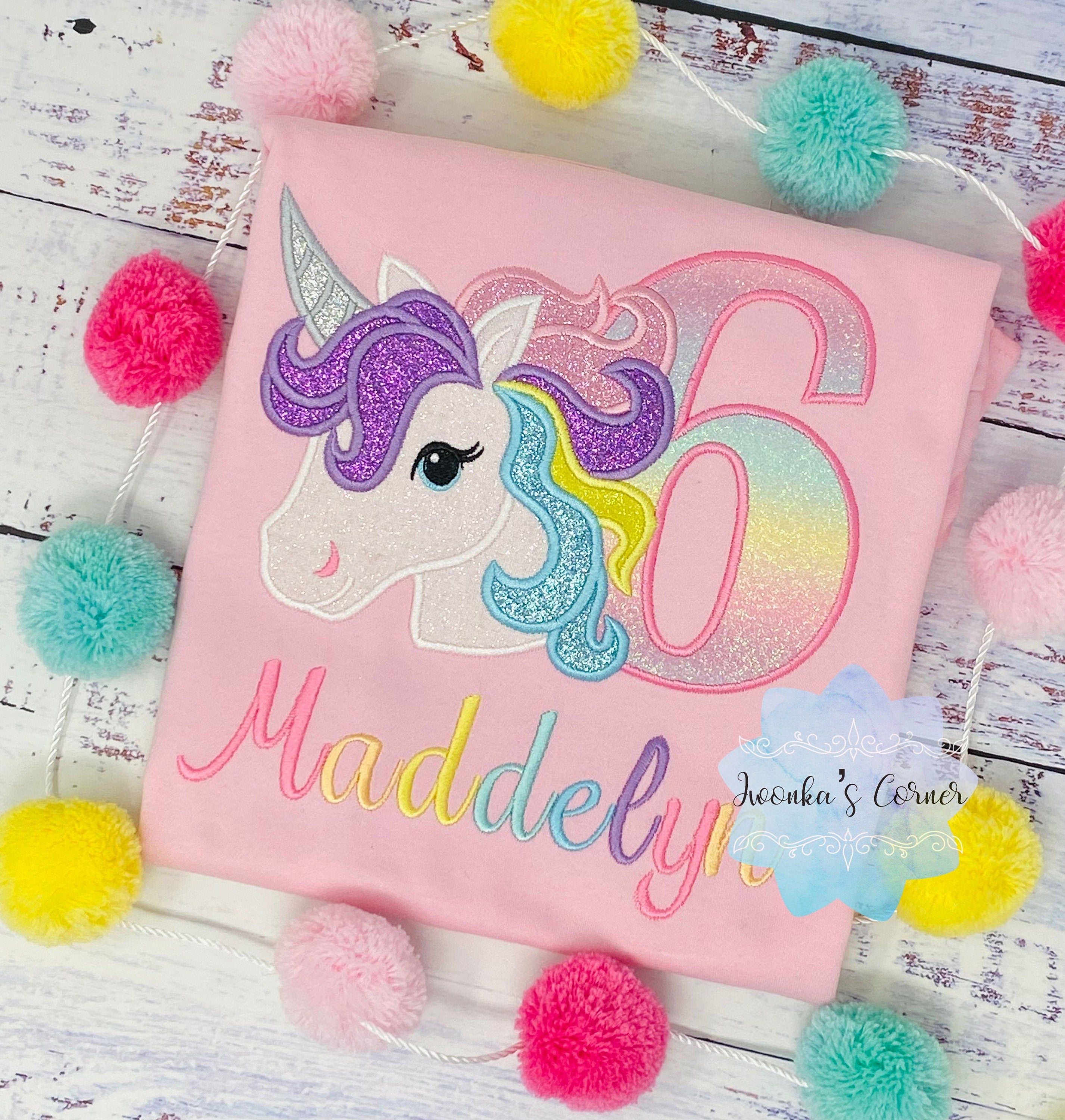 6th Birthday Pastel Unicorn Shirt, Girl Rainbow Pastel Unicorn Birthday Outfit, Rainbow Unicorn outfit, Unicorn embroidery, Any age
