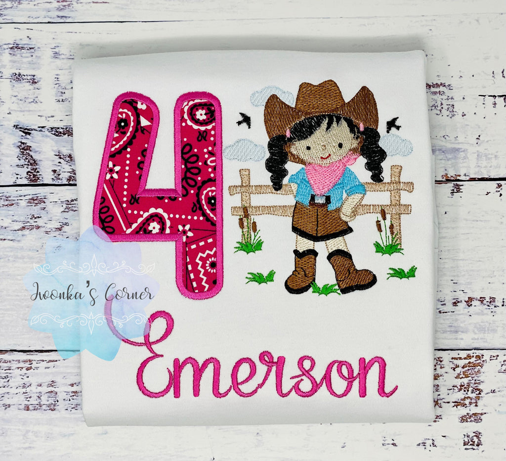 4th birthday cowgirl shirt for a girl, Cowgirl farm birthday, Any Age, Farm girl shirt,