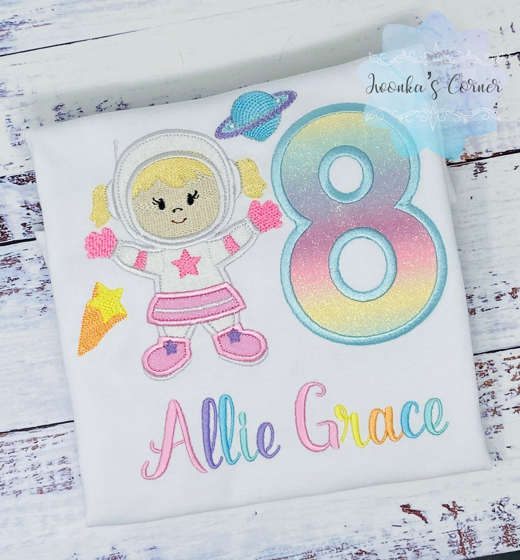 Girl 8th pastel Astronaut Shirt, Astronaut Birthday Party, T-shirt With Planet, Astronaut Girl Birthday T-Shirt, Any age