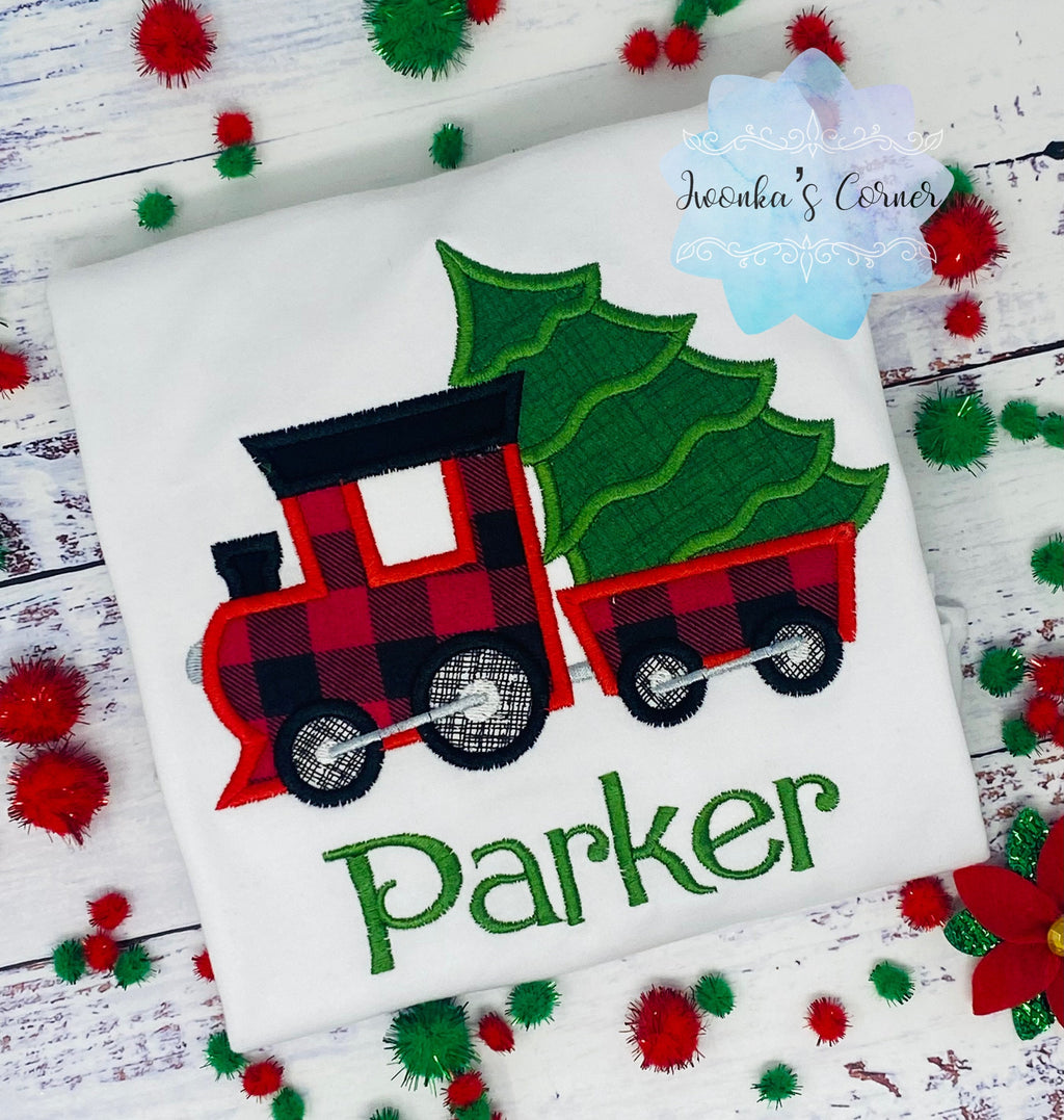 Boys Shirt with Train, Red Train with Christmas tree, Personalized Christmas gift, Any age Christmas shirt