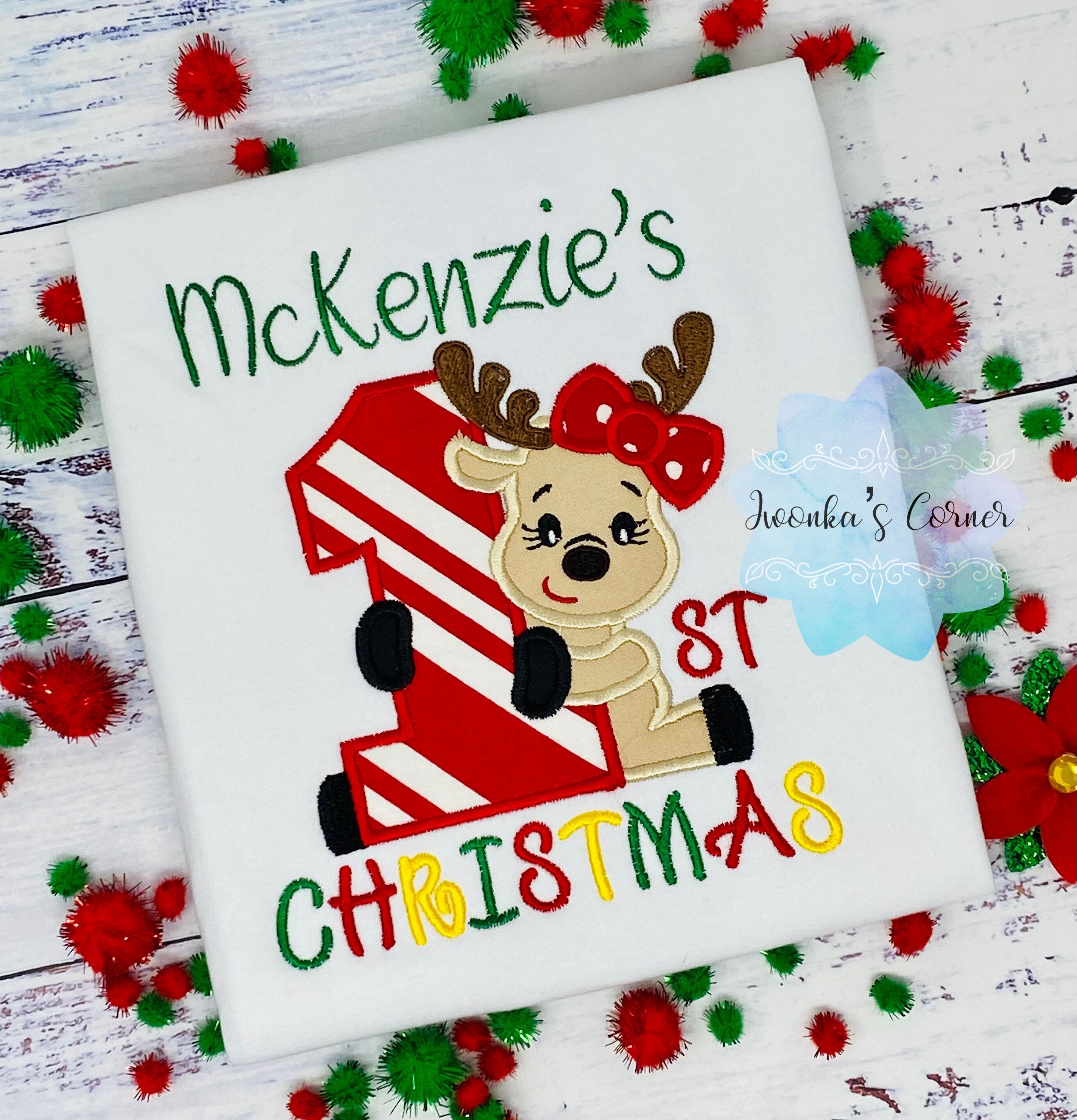 Girl My First 1st Christmas Reindeer Bodysuit 0-3m, 3-6m, 6-12m, 12-18m