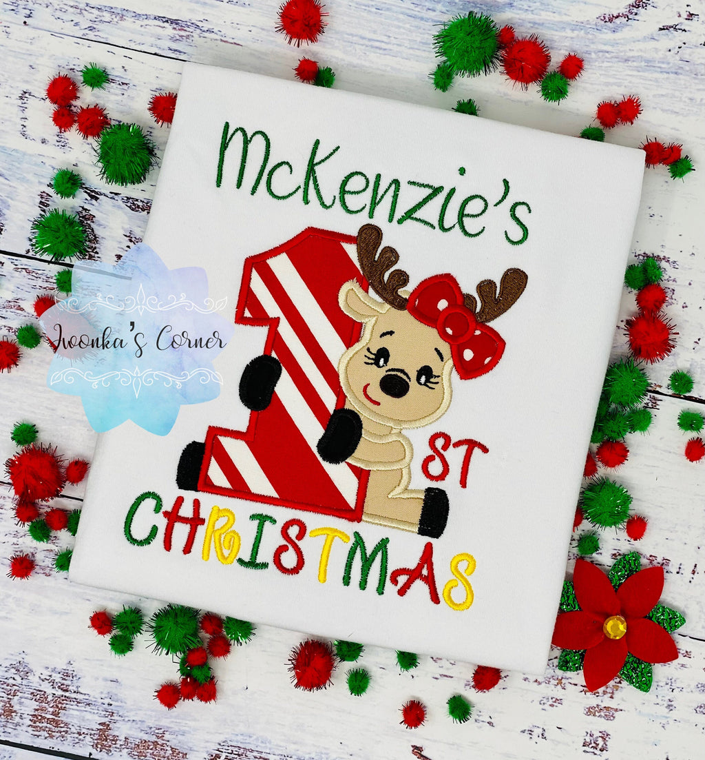 Girl My First 1st Christmas Reindeer Bodysuit 0-3m, 3-6m, 6-12m, 12-18m