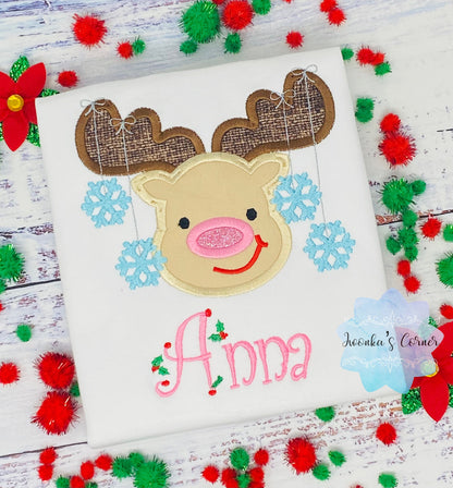 Girl Christmas Gift Shirt with Reindeer, Custom Christmas embroidery