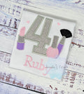 Girl 4th Shirt with Make up, Outfit, Nail Polish, Birthday Shirt, Silver Birthday Number, Lipstick, Brush, Make up Birthday Party, Any age