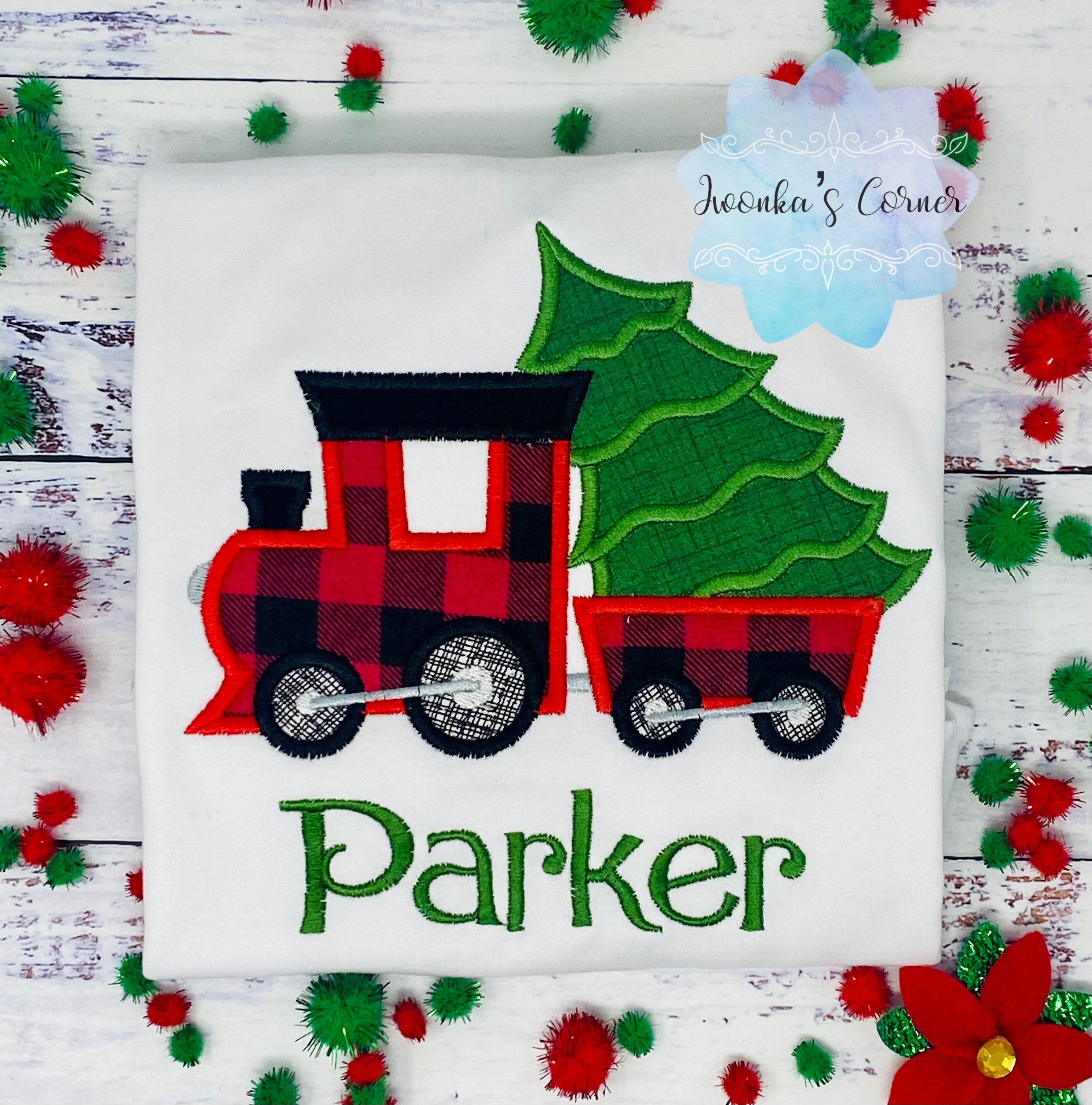 Boys Shirt with Train, Red Train with Christmas tree, Personalized Christmas gift, Any age Christmas shirt