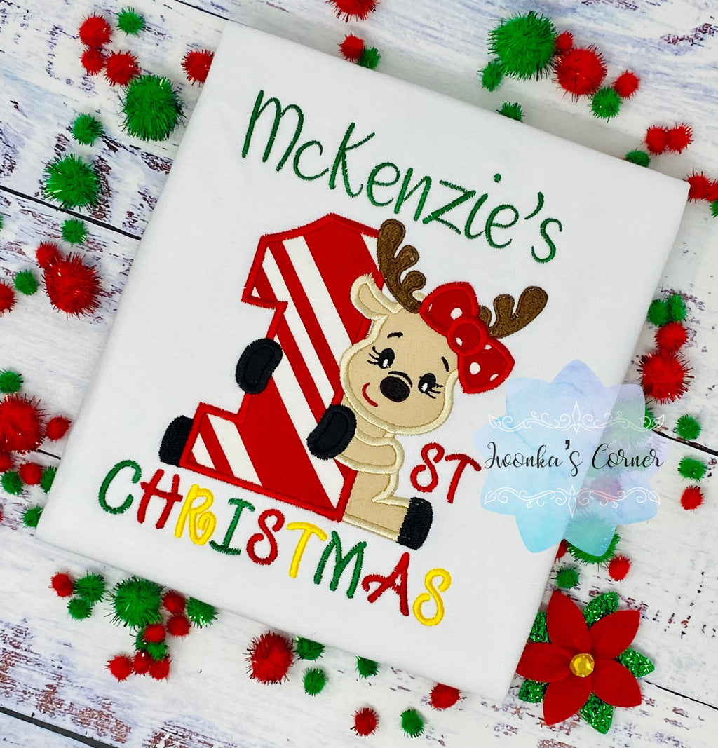 Girl My First 1st Christmas Reindeer Bodysuit 0-3m, 3-6m, 6-12m, 12-18m