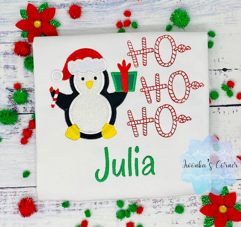 Girl Christmas Gift Shirt with Penguin, Custom Christmas embroidery, Christmas gift