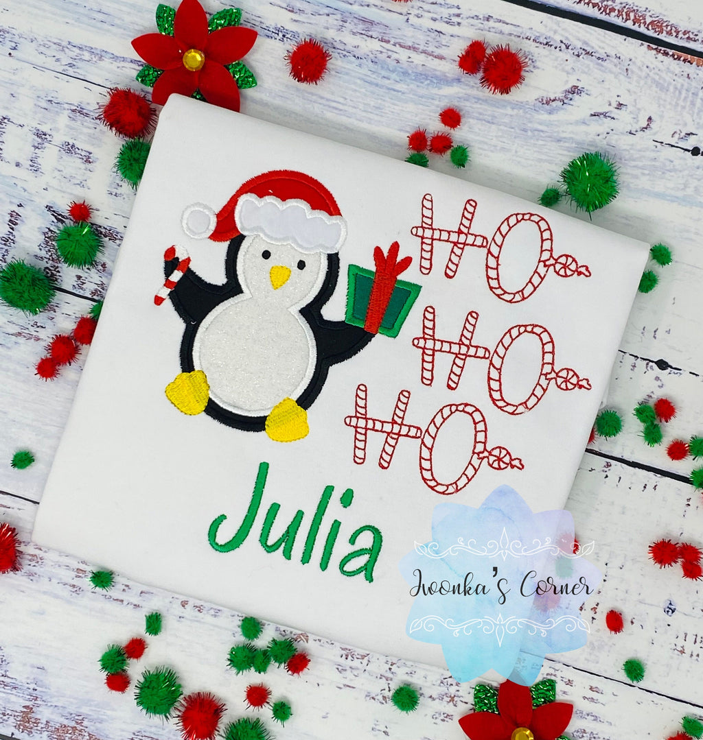 Girl Christmas Gift Shirt with Penguin, Custom Christmas embroidery, Christmas gift