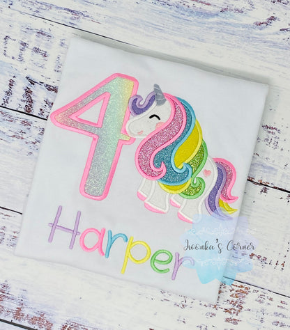 5th Birthday Pastel Unicorn Shirt, Girl Rainbow Pastel Unicorn Birthday Outfit, Unicorn birthday, Rainbow Unicorn outfit, Unicorn embroidery