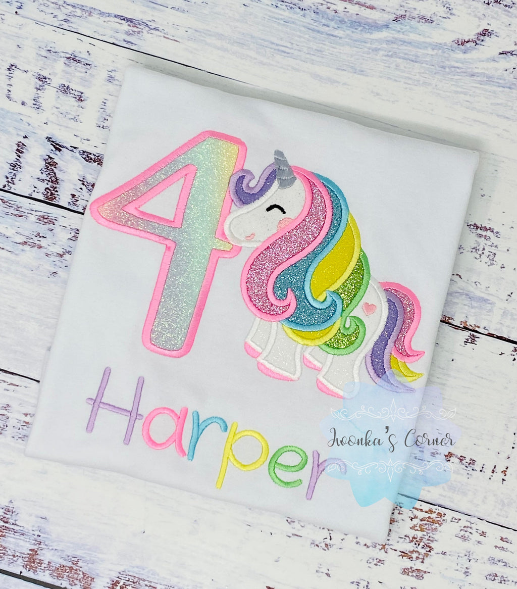 4th Birthday Pastel Unicorn Shirt, Girl Rainbow Pastel Unicorn Birthday Outfit, Unicorn birthday, Rainbow Unicorn outfit, Unicorn embroidery