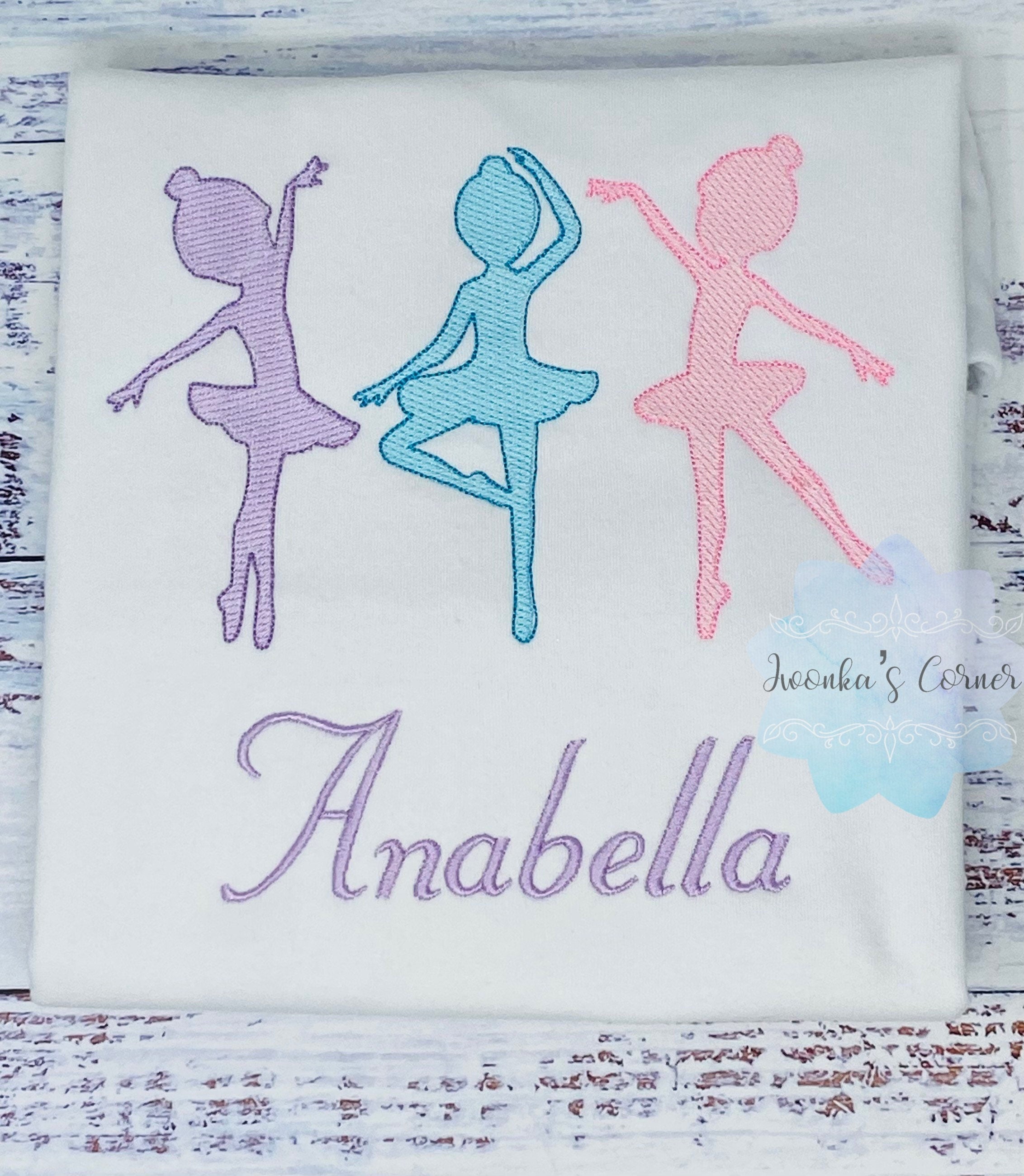 Girl shirt with ballerinas, Embroidered Dancing ballerina tee, Shirt for a dancer
