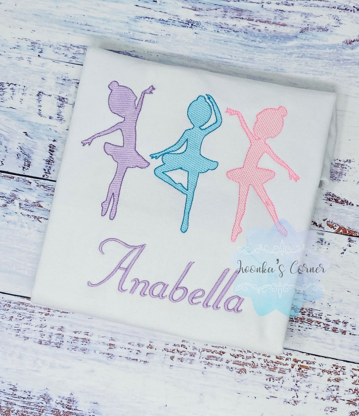 Girl shirt with ballerinas, Embroidered Dancing ballerina tee, Shirt for a dancer