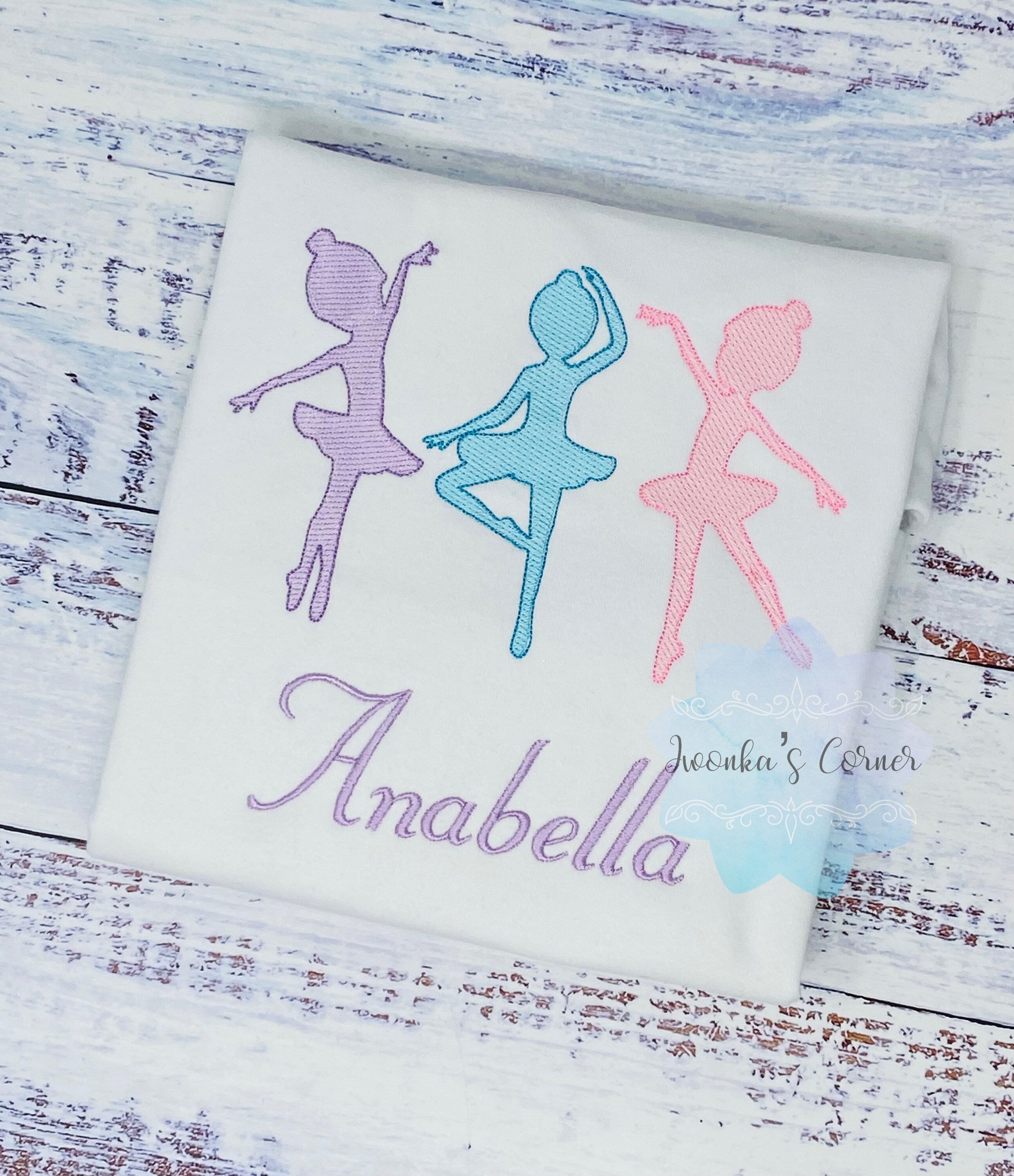 Girl shirt with ballerinas, Embroidered Dancing ballerina tee, Shirt for a dancer