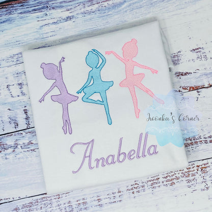 Girl shirt with ballerinas, Embroidered Dancing ballerina tee, Shirt for a dancer