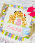 Girl 3rd birthday Safari Shirt, Embroidery Applique with Giraffes, T-shirt with Giraffe , Age 1-9