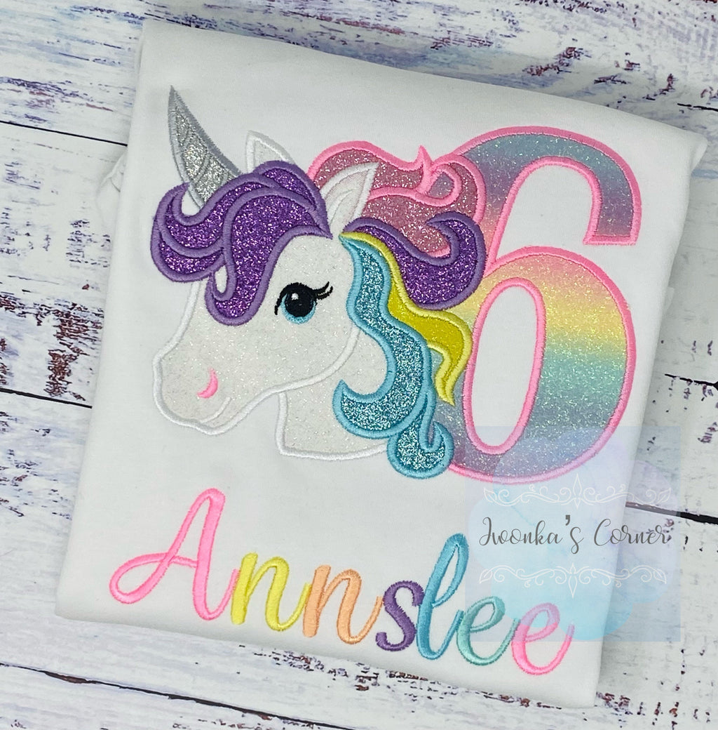 6th Birthday Pastel Unicorn Shirt, Girl Rainbow Pastel Unicorn Birthday, Rainbow Unicorn outfit, Unicorn embroidery, Any Age