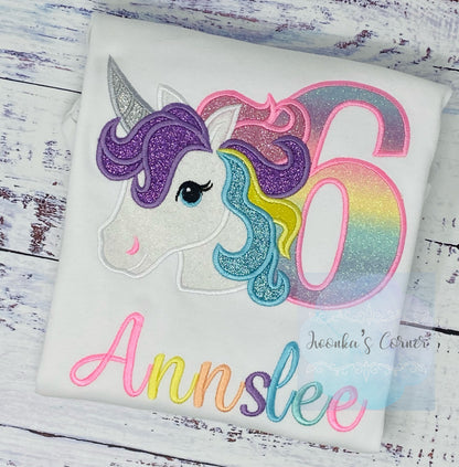 6th Birthday Pastel Unicorn Shirt, Girl Rainbow Pastel Unicorn Birthday, Rainbow Unicorn outfit, Unicorn embroidery, Any Age