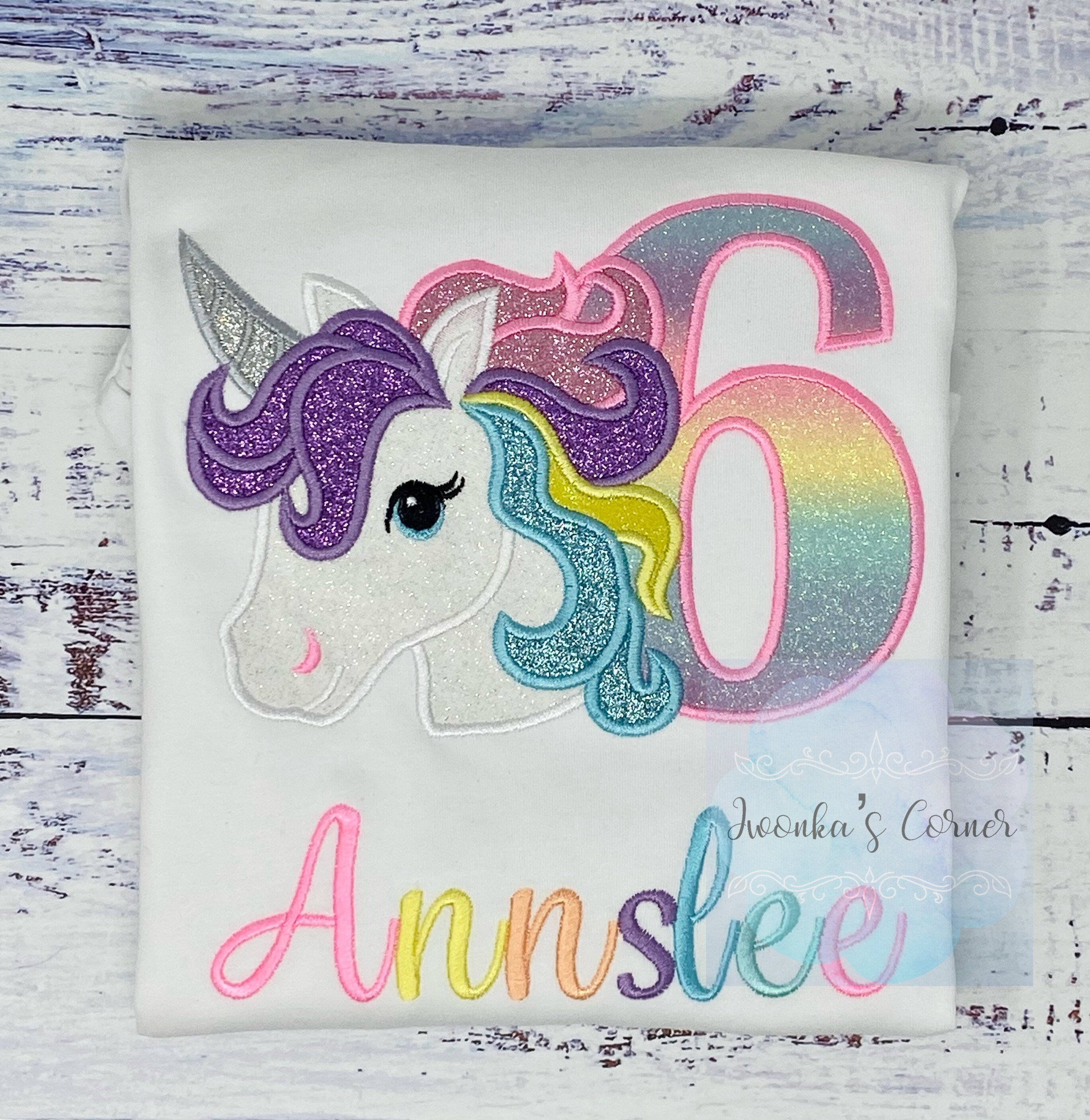 6th Birthday Pastel Unicorn Shirt, Girl Rainbow Pastel Unicorn Birthday, Rainbow Unicorn outfit, Unicorn embroidery, Any Age