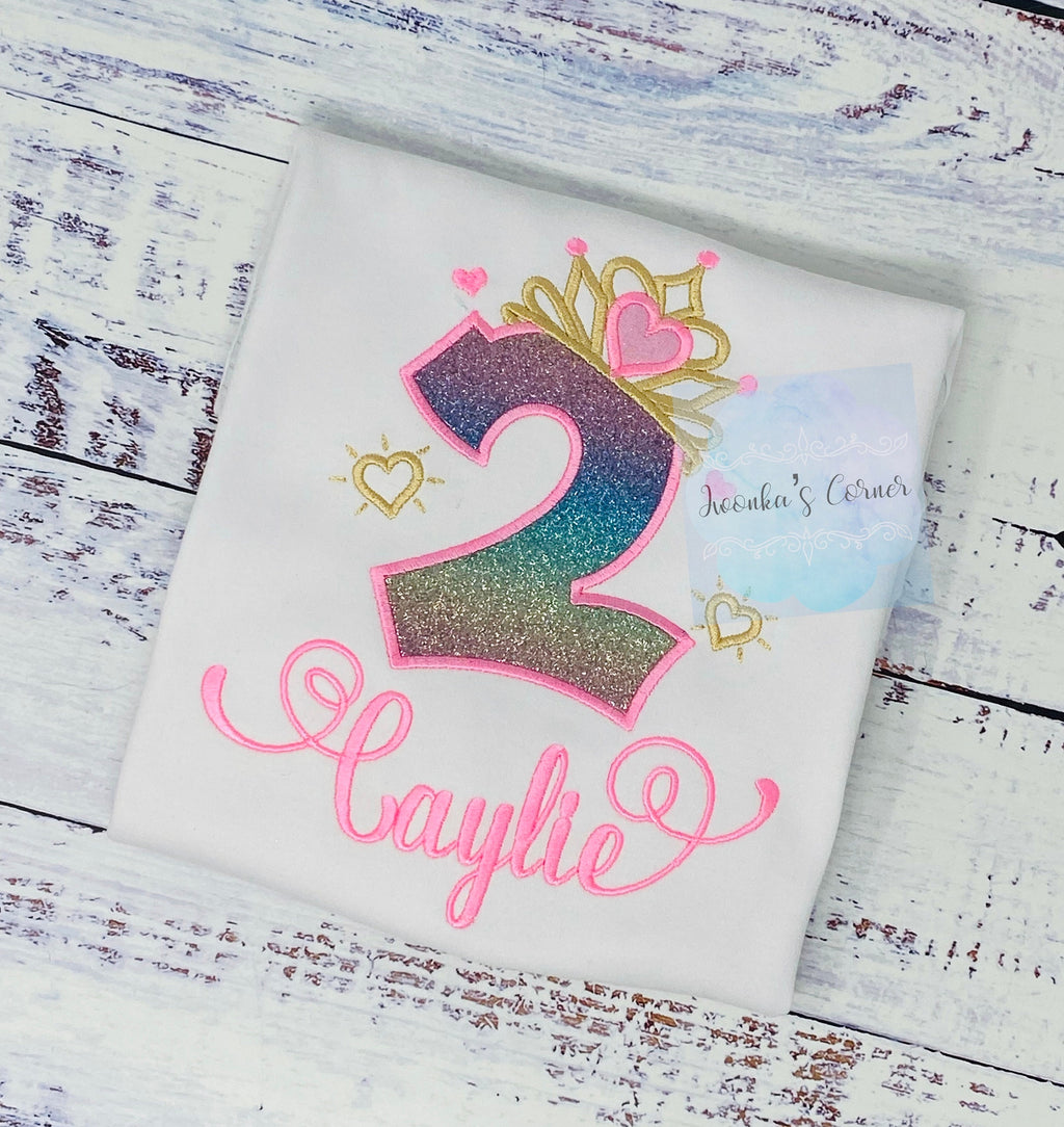 2nd Birthday Shirt for Girl, Princess Birthday Shirt, Number with Crown Birthday Shirt, Girls 4th Birthday Shirt, Princess Tiara, Any Age