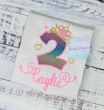 2nd Birthday Shirt for Girl, Princess Birthday Shirt, Number with Crown Birthday Shirt, Girls 4th Birthday Shirt, Princess Tiara, Any Age