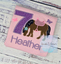 Girl 7th Birthday Shirt With Brown Bay Horse, Birthday Shirt with Ponny and Saddle, Horse Embroidery Birthday Shirt