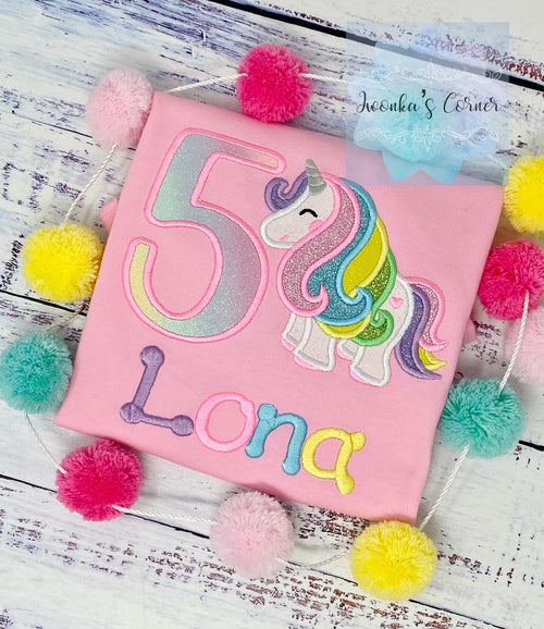 5th Birthday Pastel Unicorn Shirt, Girl Rainbow Pastel Unicorn Birthday Outfit, Unicorn birthday, Rainbow Unicorn outfit, Unicorn embroidery
