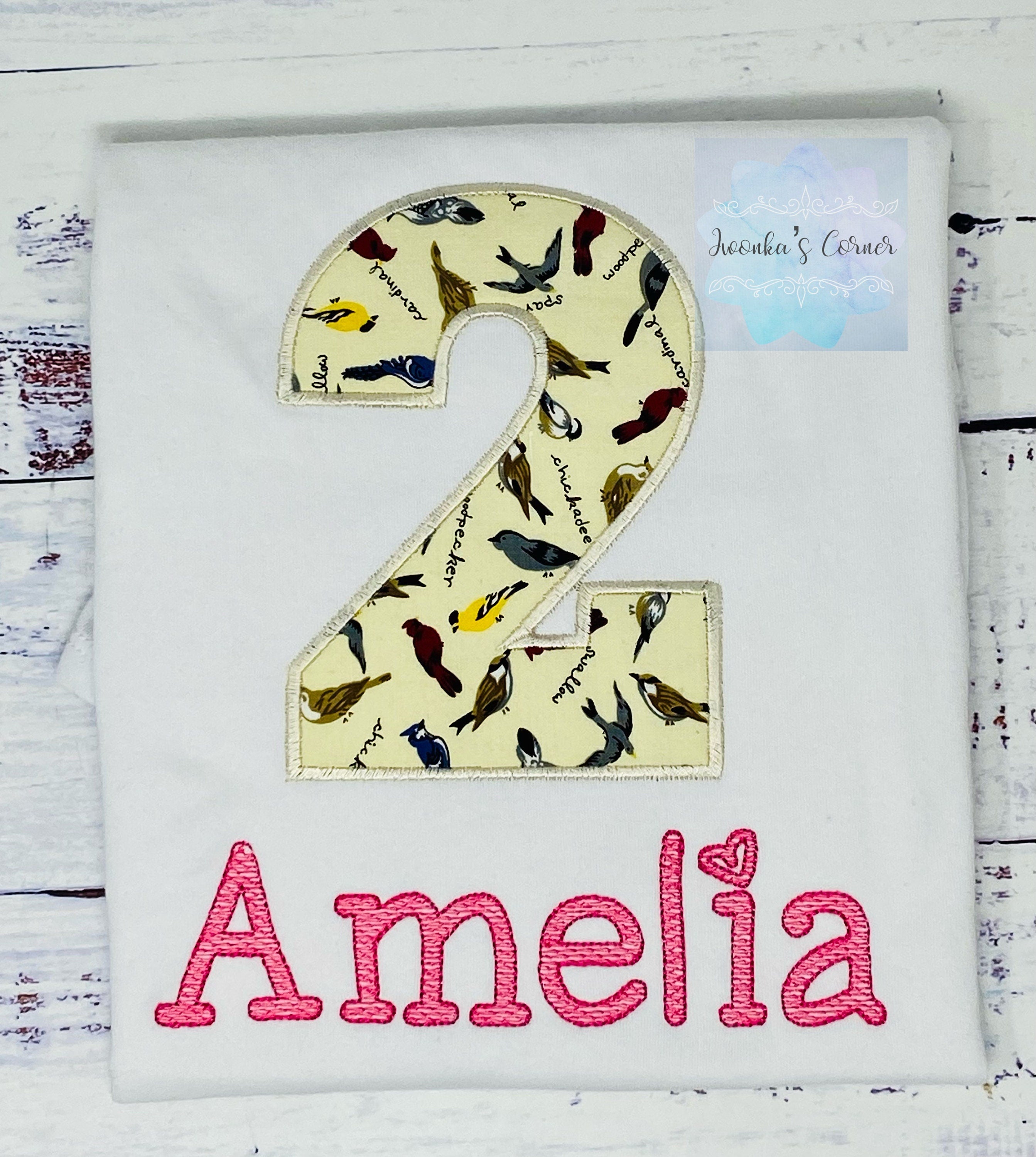 Girl 2nd birthday tee with birds, Any age, Personalized shirt with birds