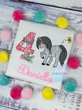 Girl 4th birthday tee with horse, Embroidered shirt with pony, Dappled grey horse, Bay horse, Any color, Any age