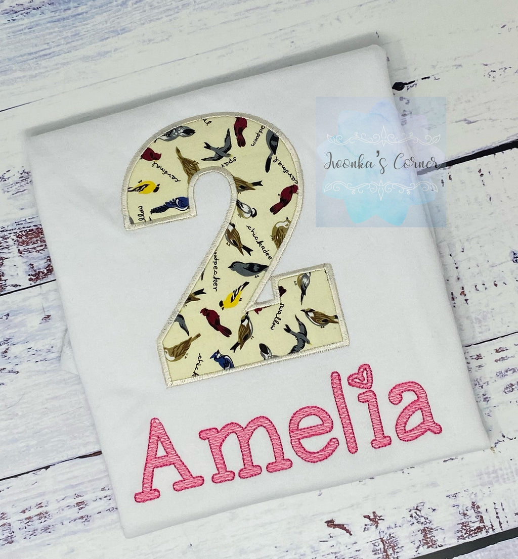 Girl 2nd birthday tee with birds, Any age, Personalized shirt with birds