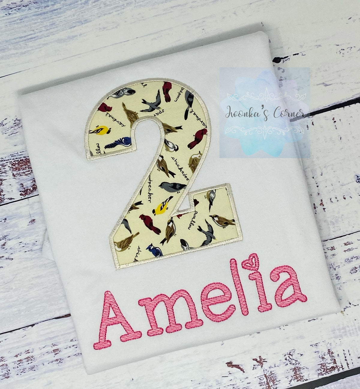 Girl 2nd birthday tee with birds, Any age, Personalized shirt with birds