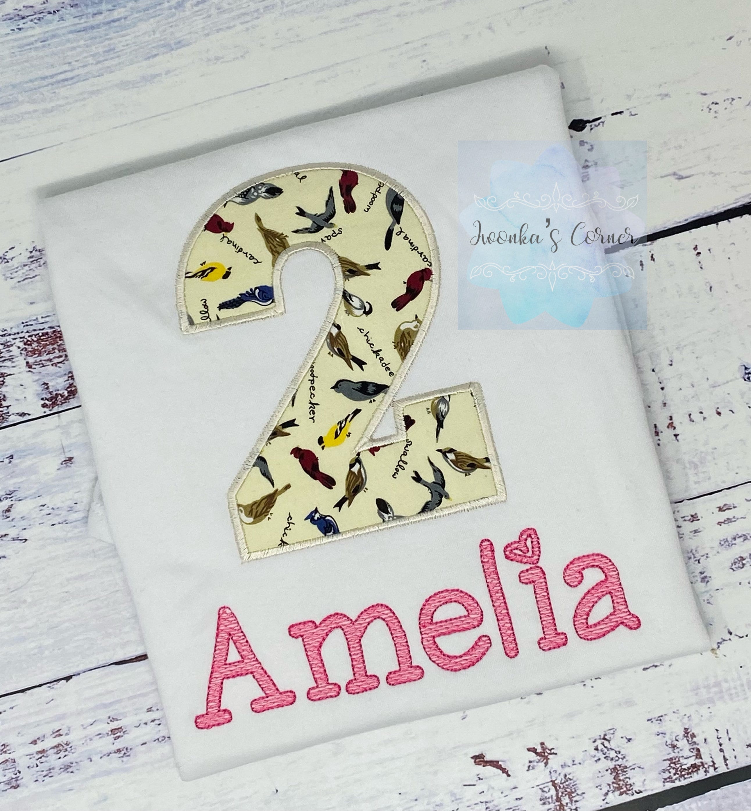 Girl 2nd birthday tee with birds, Any age, Personalized shirt with birds