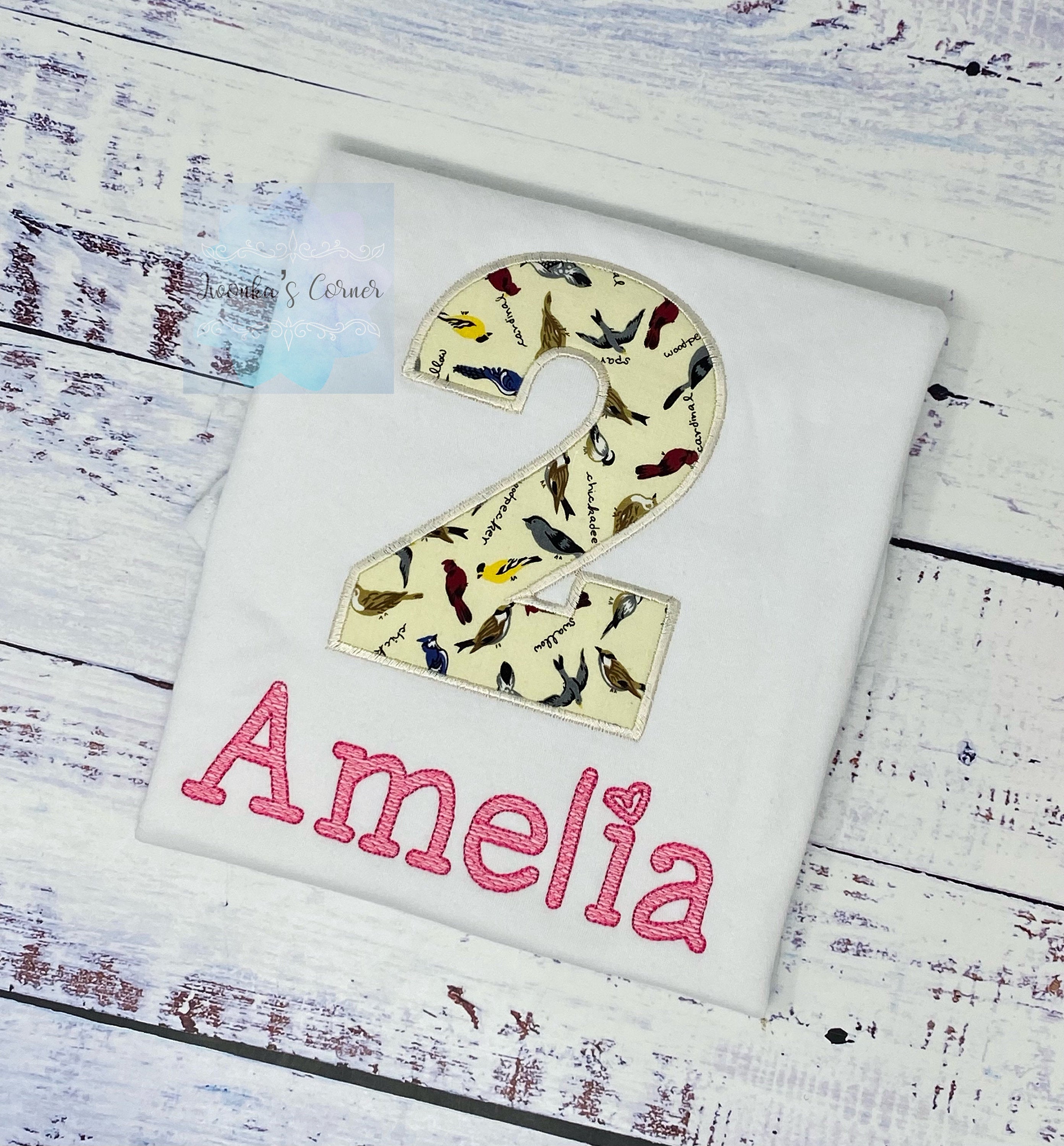 Girl 2nd birthday tee with birds, Any age, Personalized shirt with birds