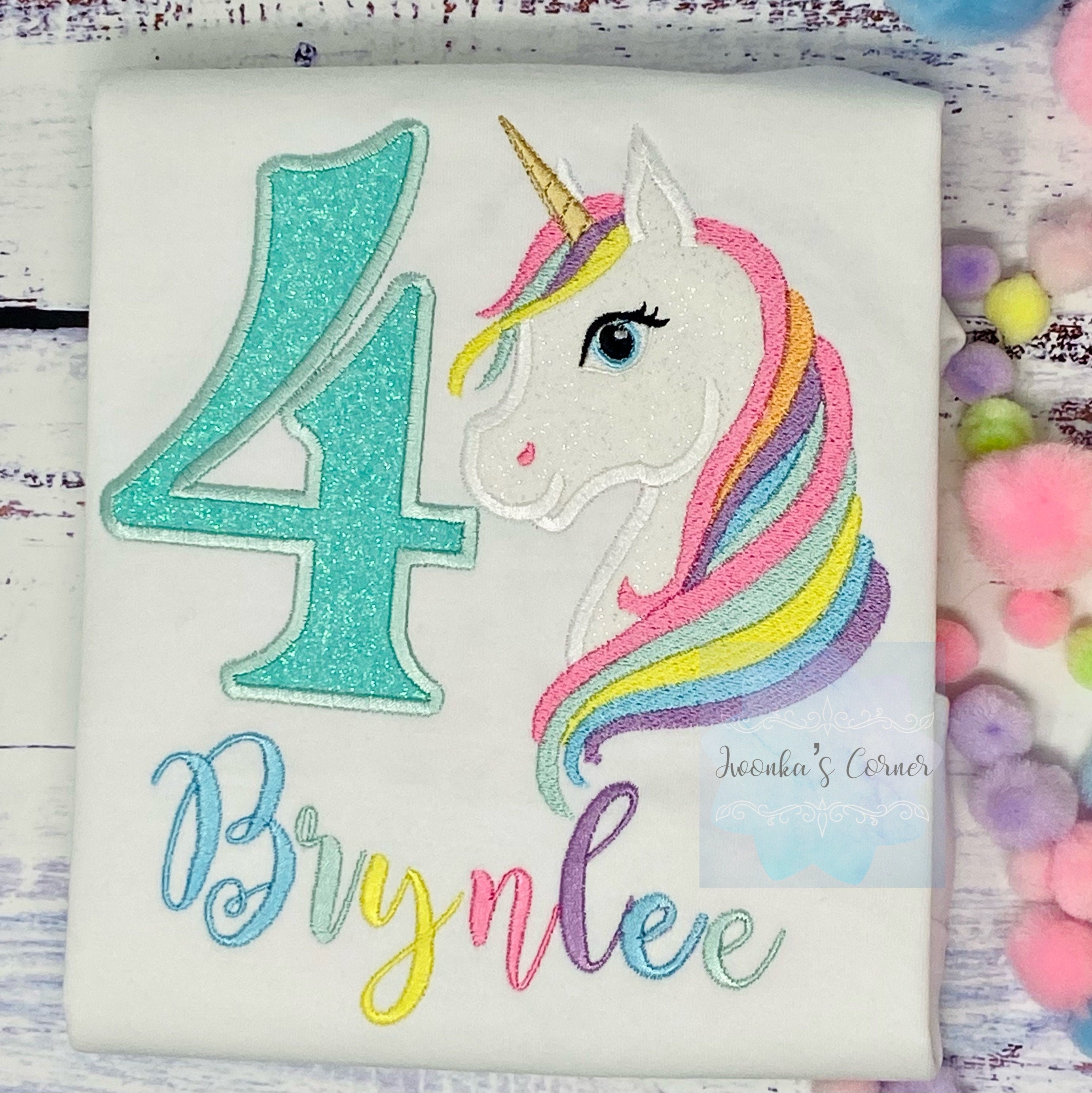 3rd Birthday Pastel Unicorn Shirt, Girl Rainbow Pastel Unicorn Birthday Outfit, Rainbow Unicorn outfit, Unicorn embroidery, Any age