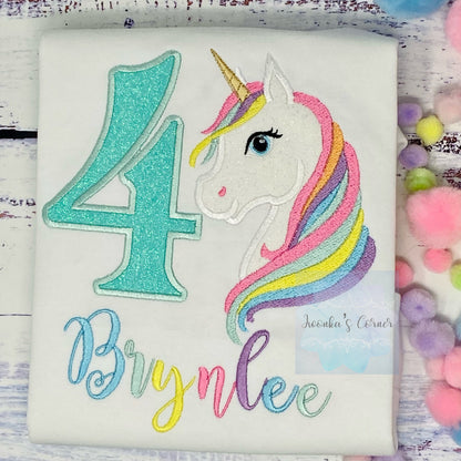 3rd Birthday Pastel Unicorn Shirt, Girl Rainbow Pastel Unicorn Birthday Outfit, Rainbow Unicorn outfit, Unicorn embroidery, Any age