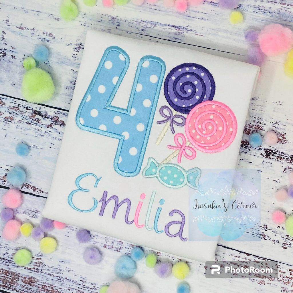 Girl 4th Birthday Pastel candy and sweets Shirt, Pastel sweet 4th Birthday Outfit, Any age
