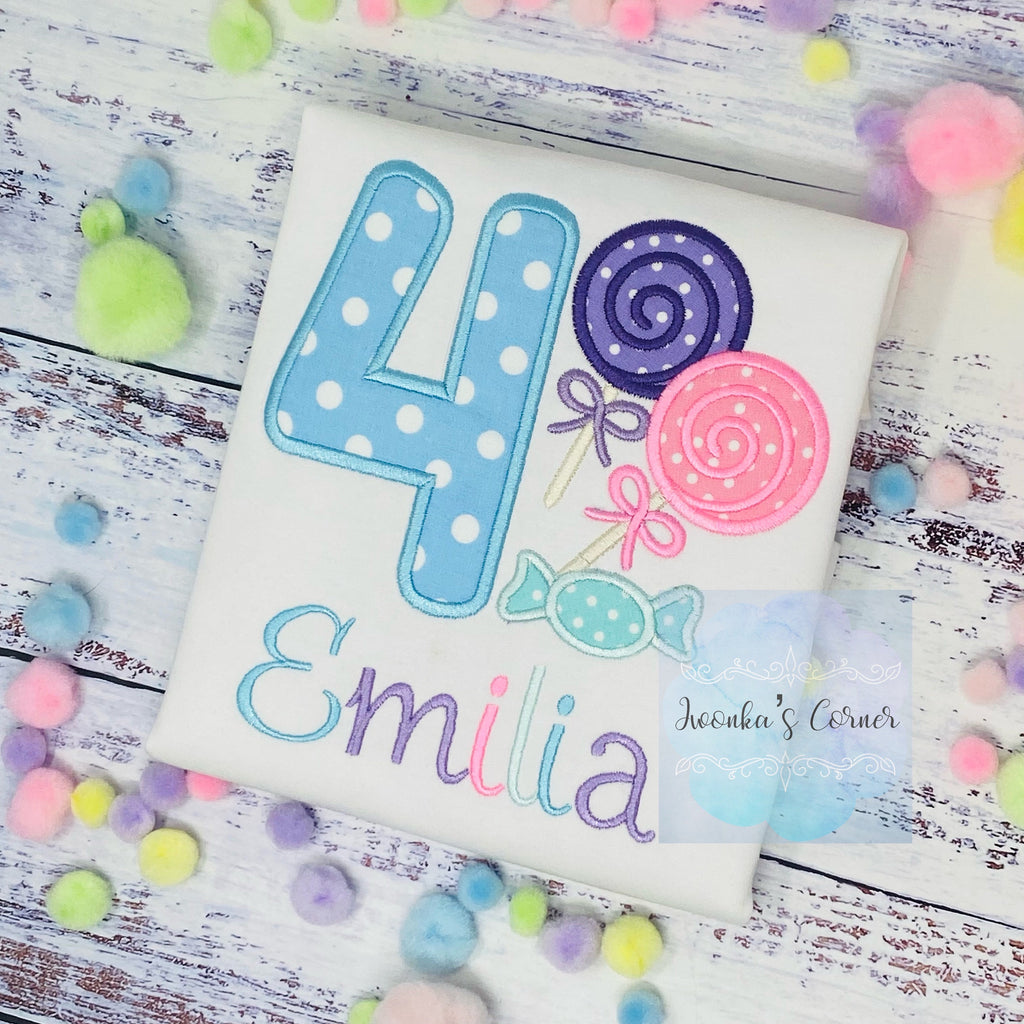 Girl 4th Birthday Pastel candy and sweets Shirt, Pastel sweet 4th Birthday Outfit, Any age