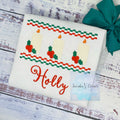 Christmas Pesonalized Embroidery Kids Tee with Candle and Holly plant, Holiday Christmas Embroidery Smocked Design,