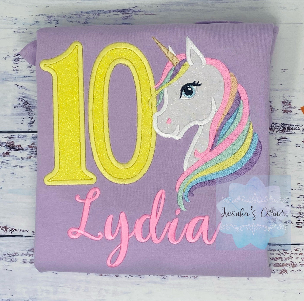 10thBirthday Pastel Unicorn Shirt, Girl Rainbow Pastel Unicorn Birthday Outfit, Unicorn birthday, Rainbow Unicorn outfit, Unicorn embroidery