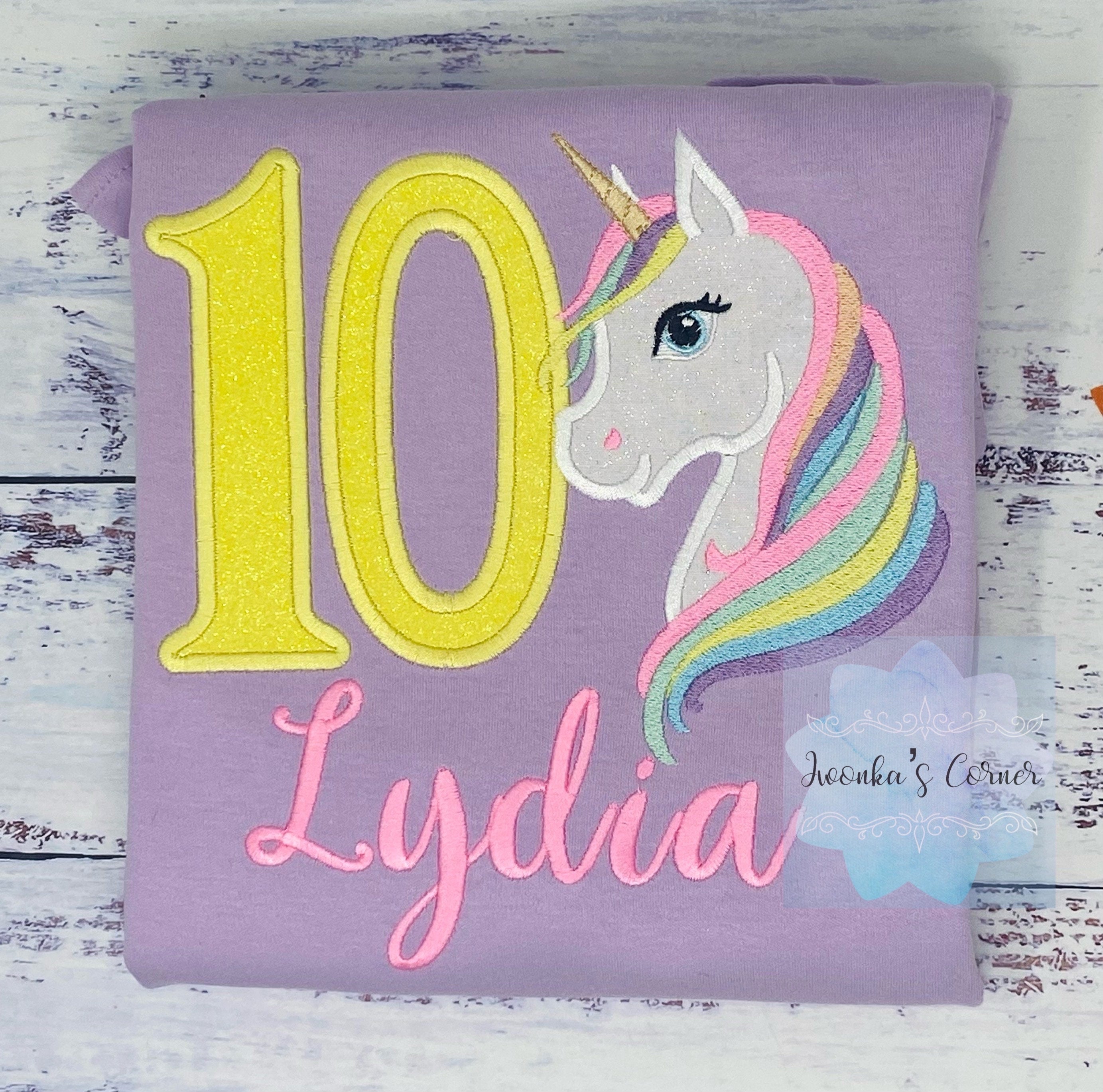 10thBirthday Pastel Unicorn Shirt, Girl Rainbow Pastel Unicorn Birthday Outfit, Unicorn birthday, Rainbow Unicorn outfit, Unicorn embroidery