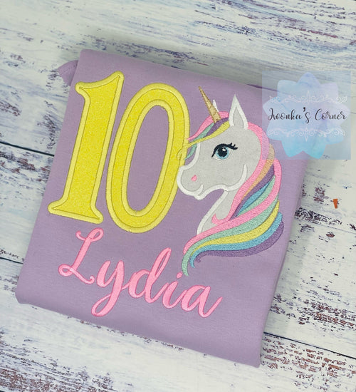 10thBirthday Pastel Unicorn Shirt, Girl Rainbow Pastel Unicorn Birthday Outfit, Unicorn birthday, Rainbow Unicorn outfit, Unicorn embroidery