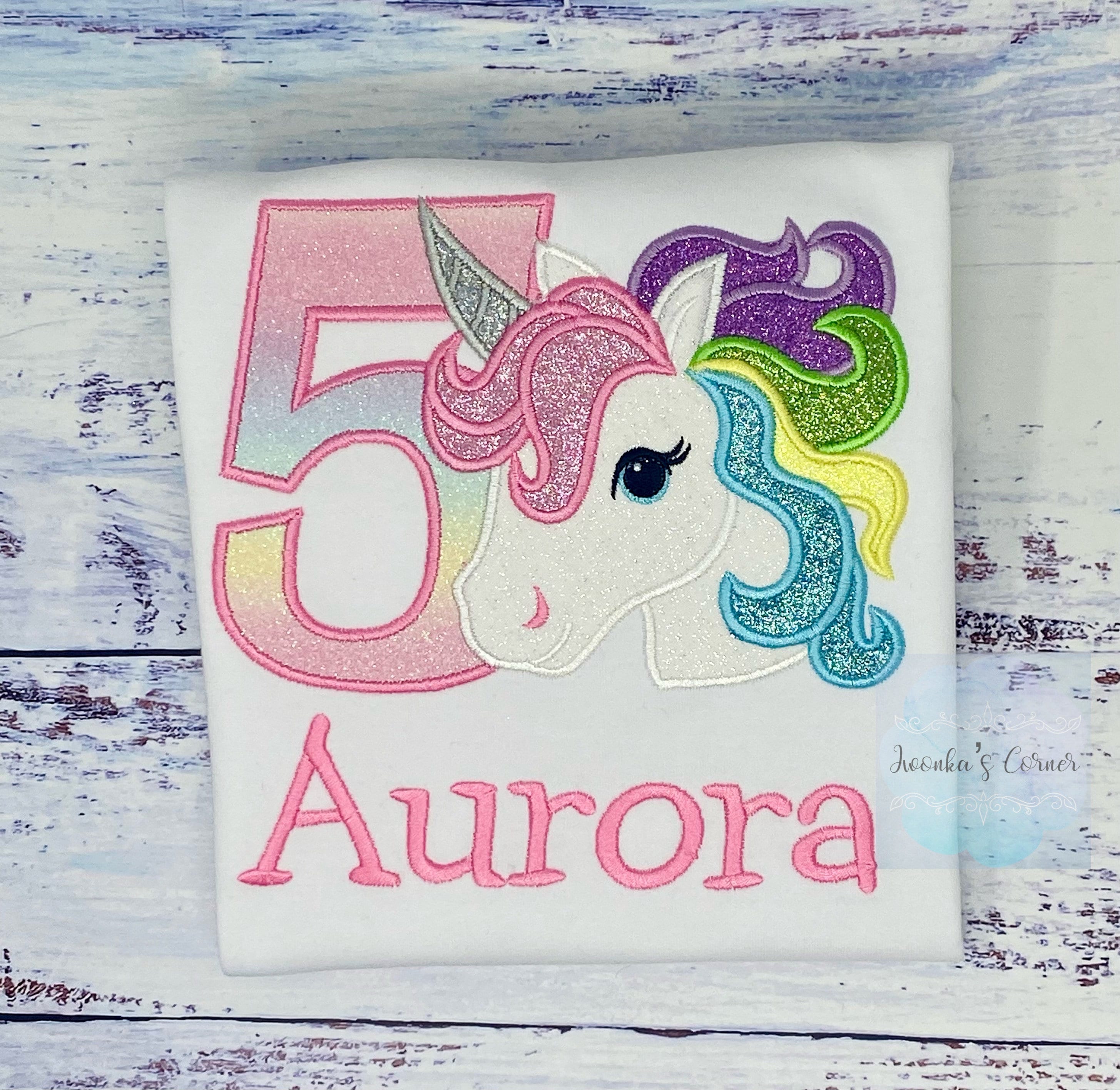5th Birthday Pastel Unicorn Shirt, Girl Rainbow Pastel Unicorn Birthday Outfit, Rainbow Unicorn outfit, Unicorn embroidery, Any age