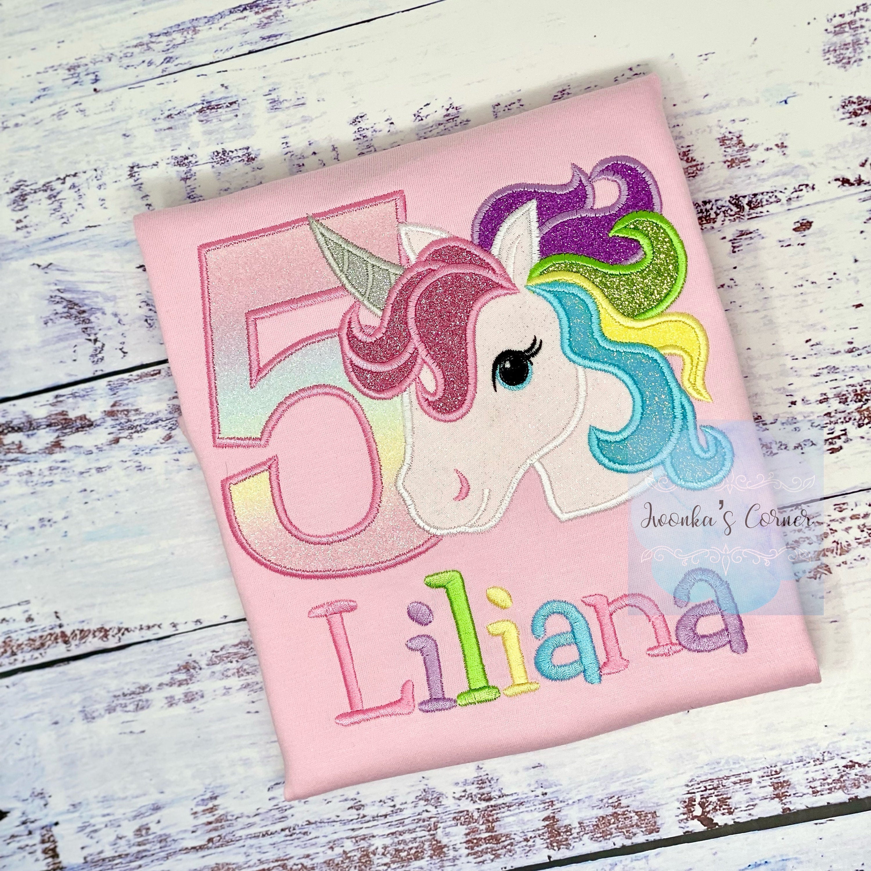 5th Birthday Pastel Unicorn Shirt, Girl Rainbow Pastel Unicorn Birthday Outfit, Rainbow Unicorn outfit, Unicorn embroidery, Any age