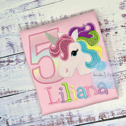 5th Birthday Pastel Unicorn Shirt, Girl Rainbow Pastel Unicorn Birthday Outfit, Rainbow Unicorn outfit, Unicorn embroidery, Any age