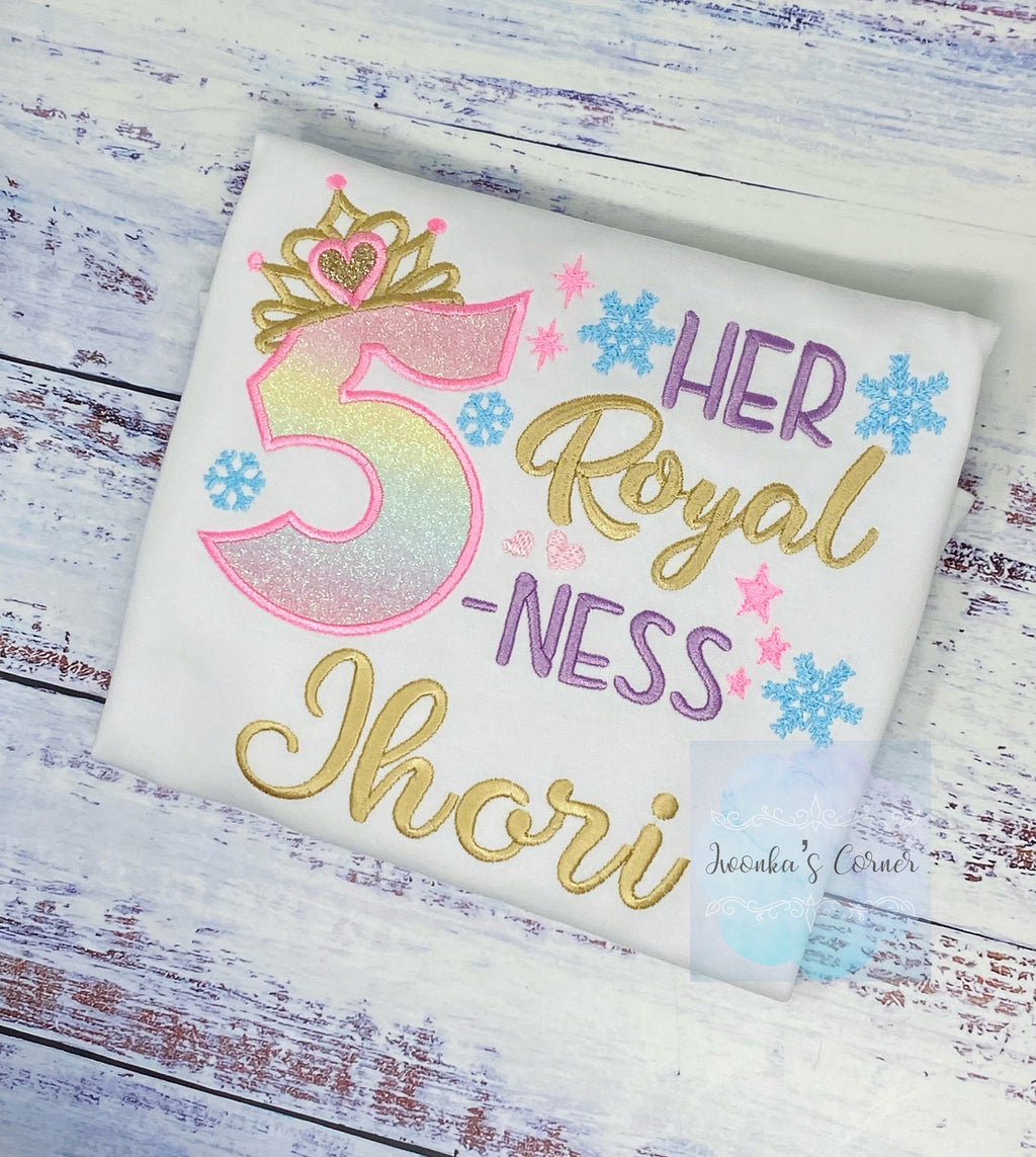 5th Birthday Shirt for Girl, Princess Birthday Shirt, Number with Crown, Her Royal 5-ness, Girls 6th Birthday Shirt, Snowflake shirt