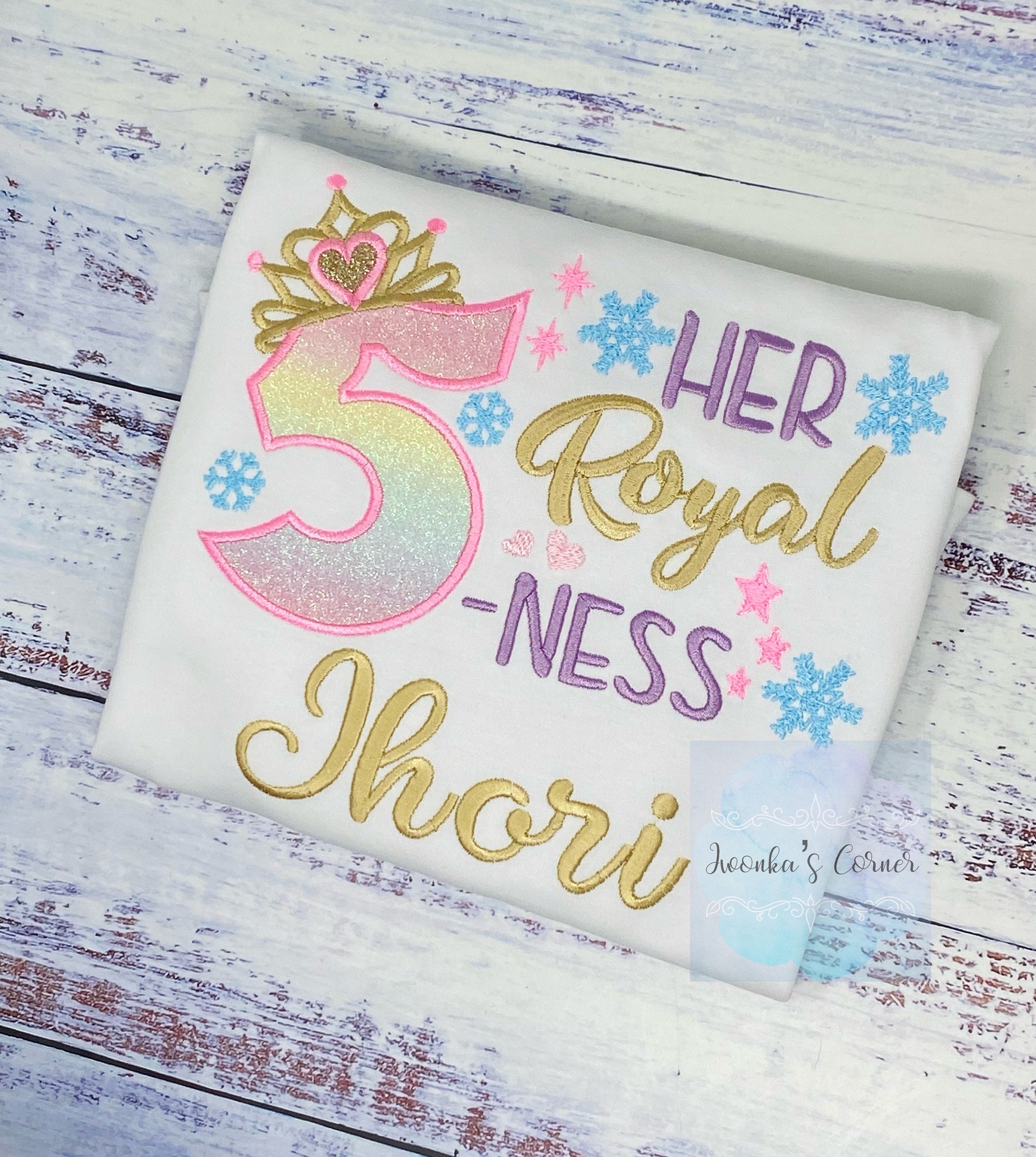 5th Birthday Shirt for Girl, Princess Birthday Shirt, Number with Crown, Her Royal 5-ness, Girls 6th Birthday Shirt, Snowflake shirt