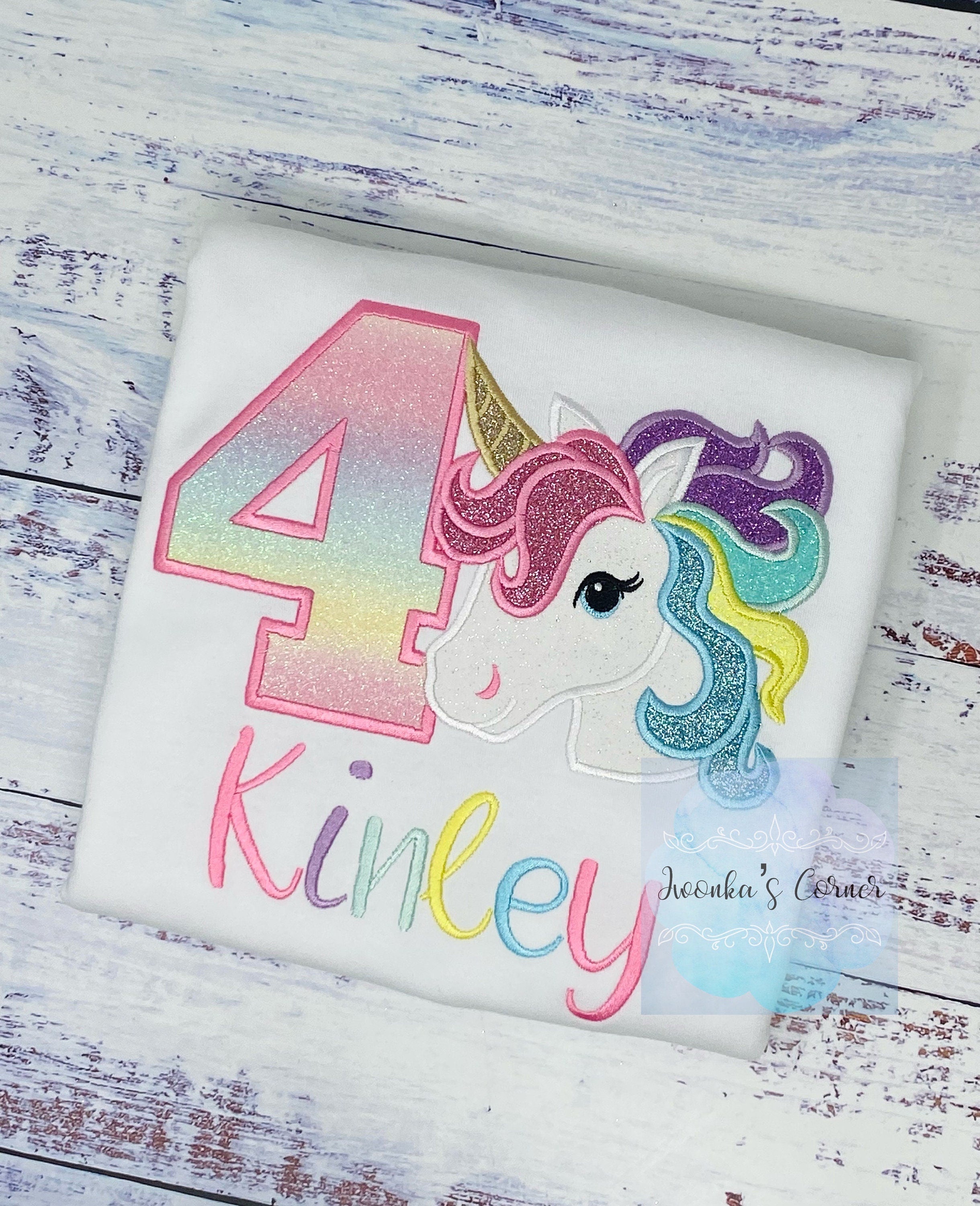 4th Birthday pink Unicorn Shirt, Girl Rainbow Pastel Unicorn Birthday Outfit, Rainbow Unicorn outfit, Unicorn embroidery, Any age