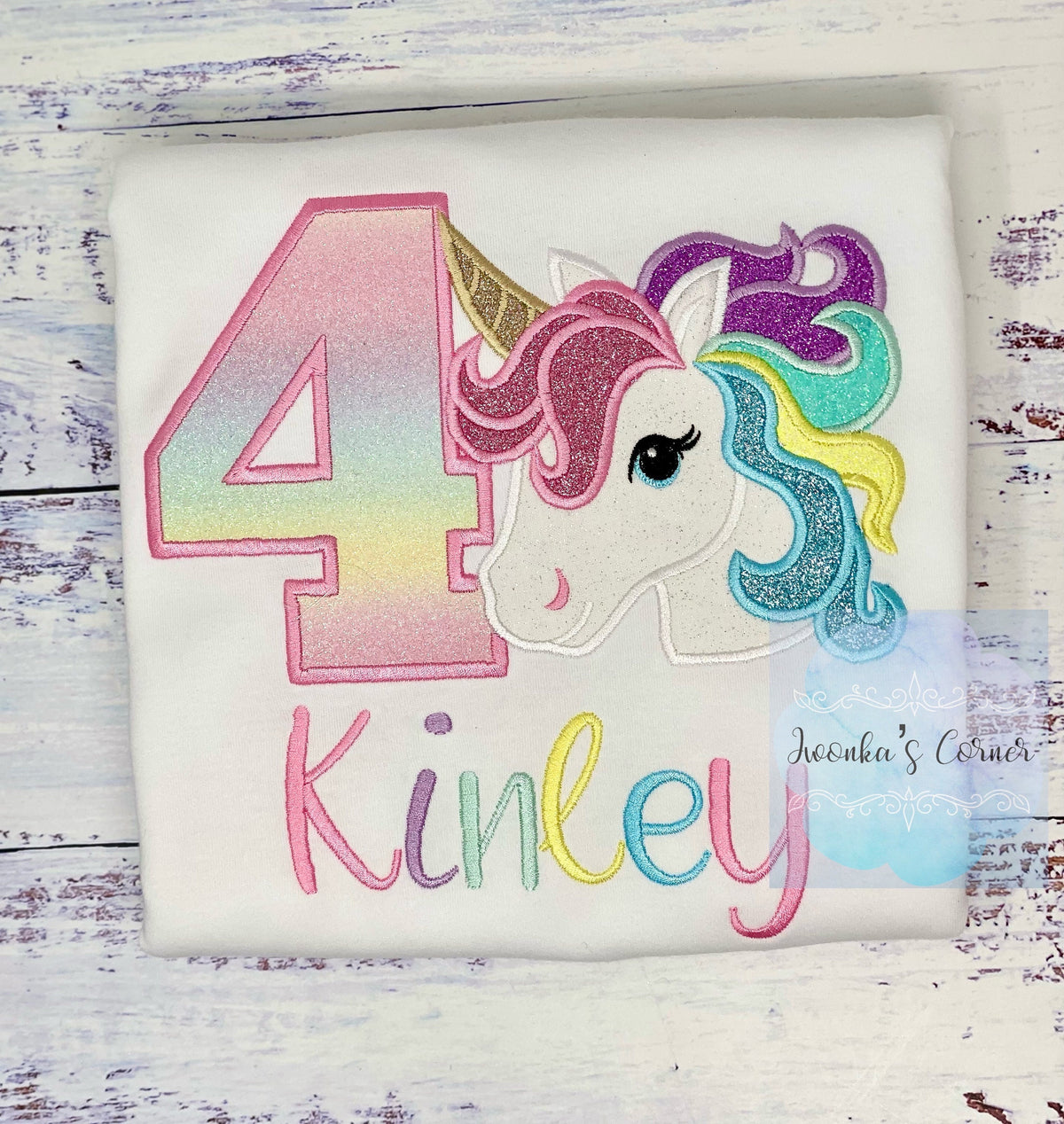 4th Birthday pink Unicorn Shirt, Girl Rainbow Pastel Unicorn Birthday Outfit, Rainbow Unicorn outfit, Unicorn embroidery, Any age