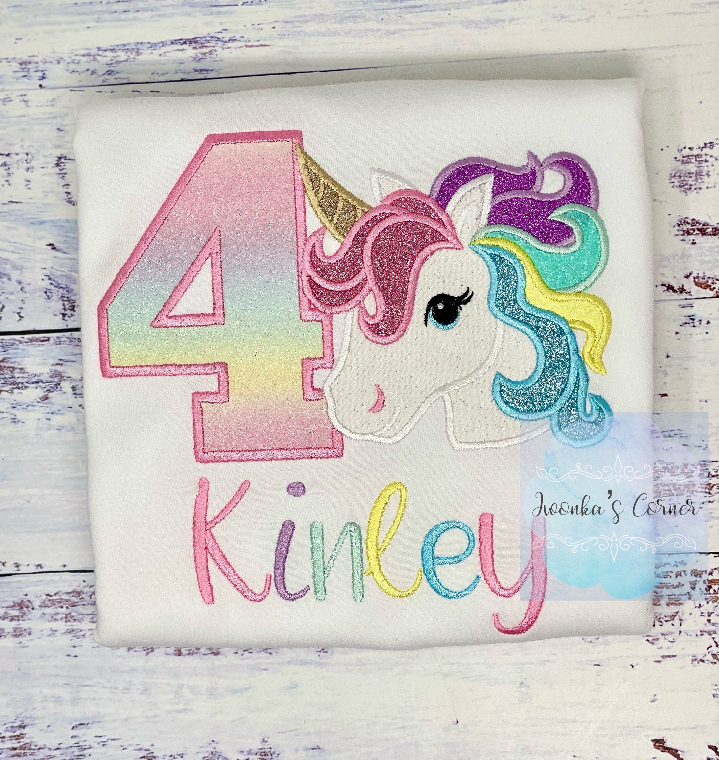 4th Birthday pink Unicorn Shirt, Girl Rainbow Pastel Unicorn Birthday Outfit, Rainbow Unicorn outfit, Unicorn embroidery, Any age