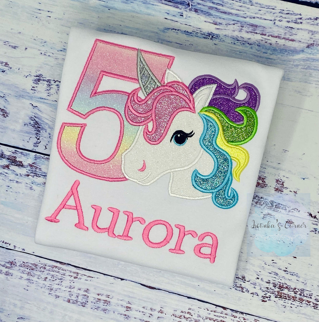 5th Birthday Pastel Unicorn Shirt, Girl Rainbow Pastel Unicorn Birthday Outfit, Rainbow Unicorn outfit, Unicorn embroidery, Any age