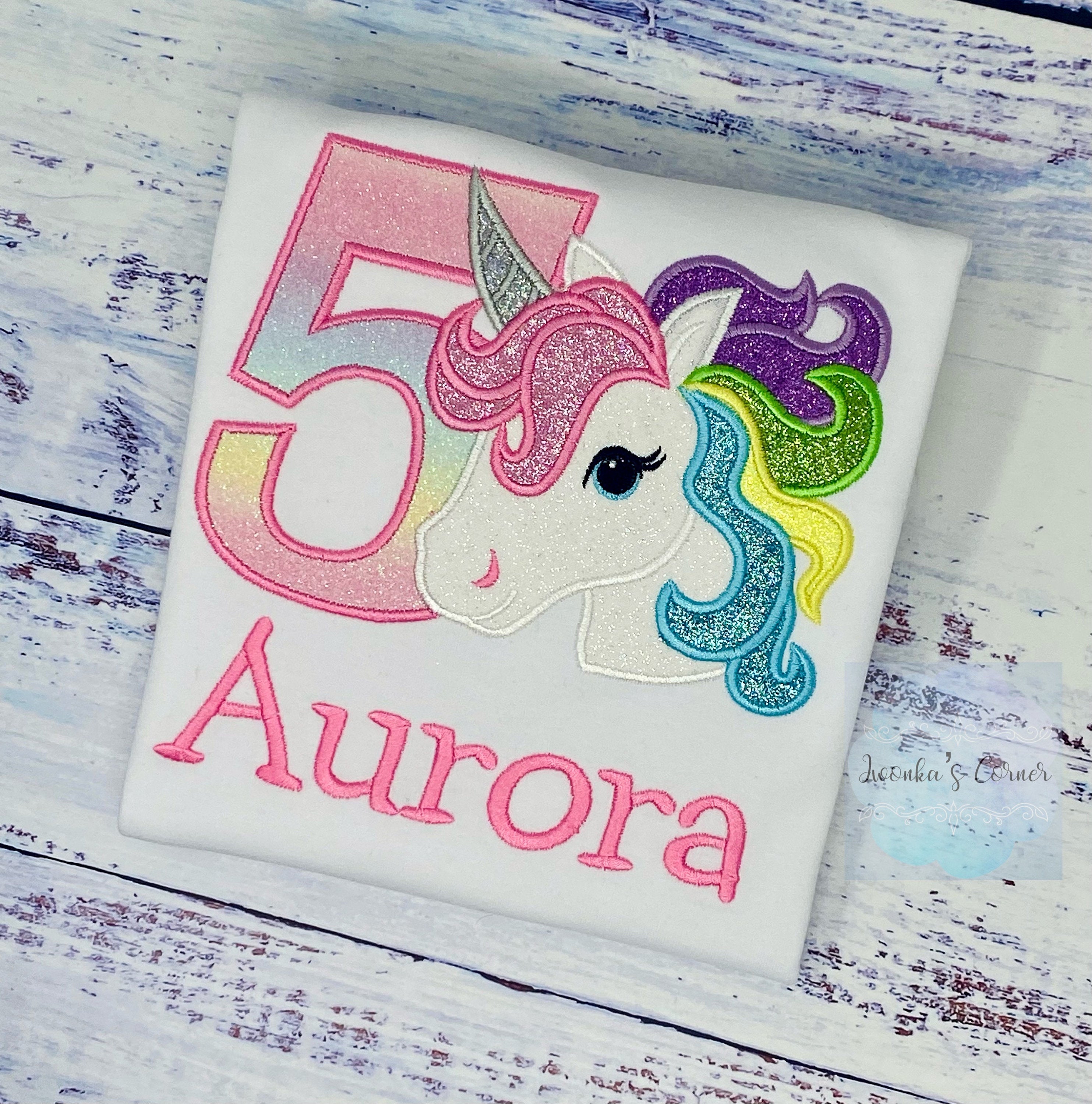 5th Birthday Pastel Unicorn Shirt, Girl Rainbow Pastel Unicorn Birthday Outfit, Rainbow Unicorn outfit, Unicorn embroidery, Any age
